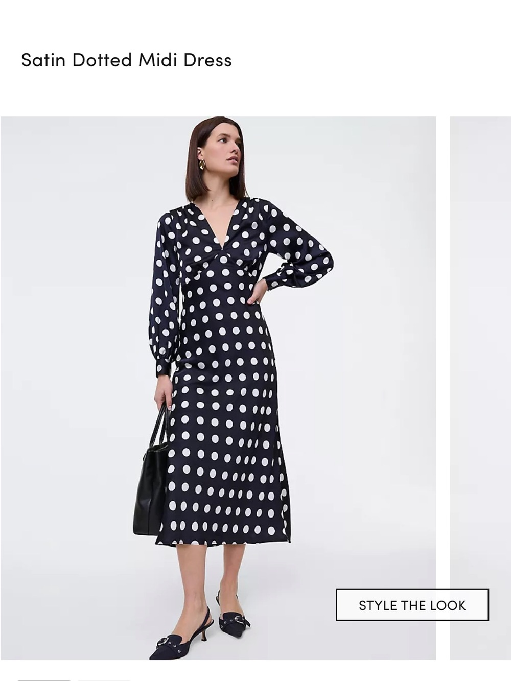 Ann Taylor Navy & White Polka Dot Satin Midi Dress